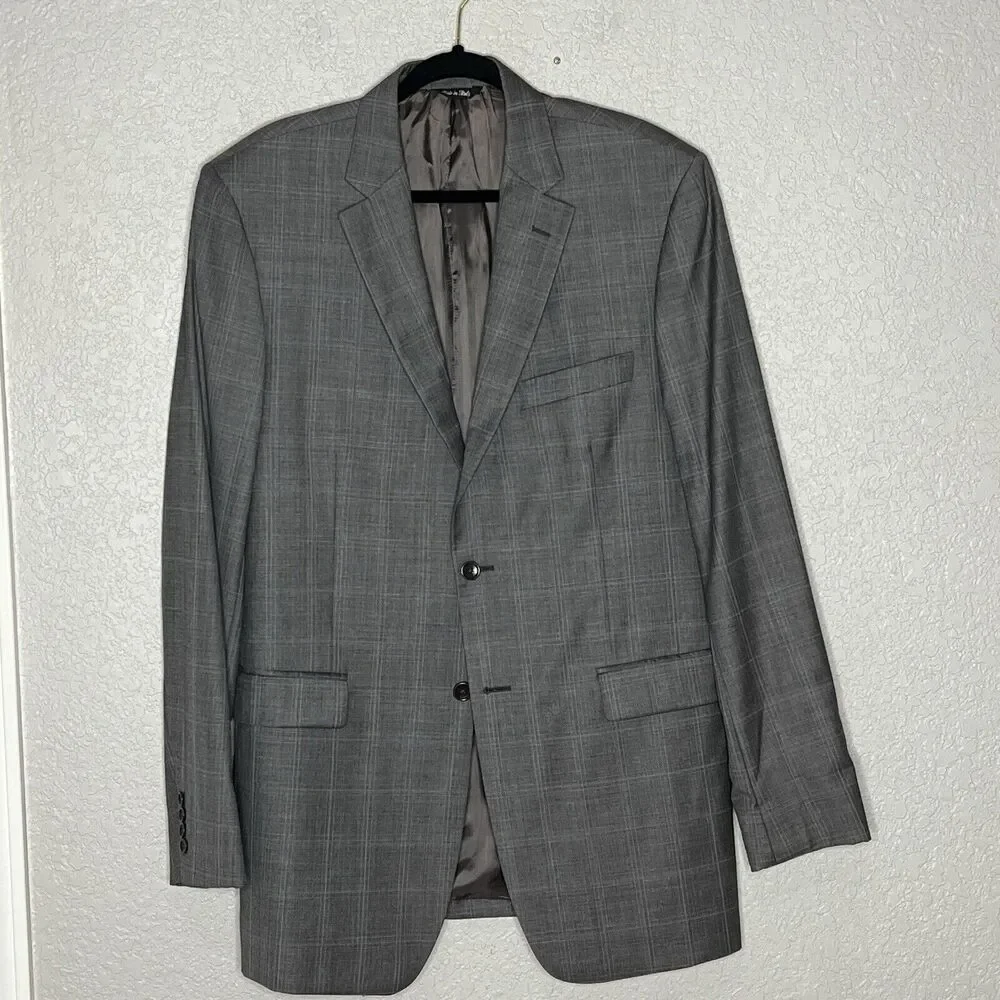 Gianni Manzoni Italy Men’s Size 42L Reda 130s Wool Gray Plaid Sport Jacket